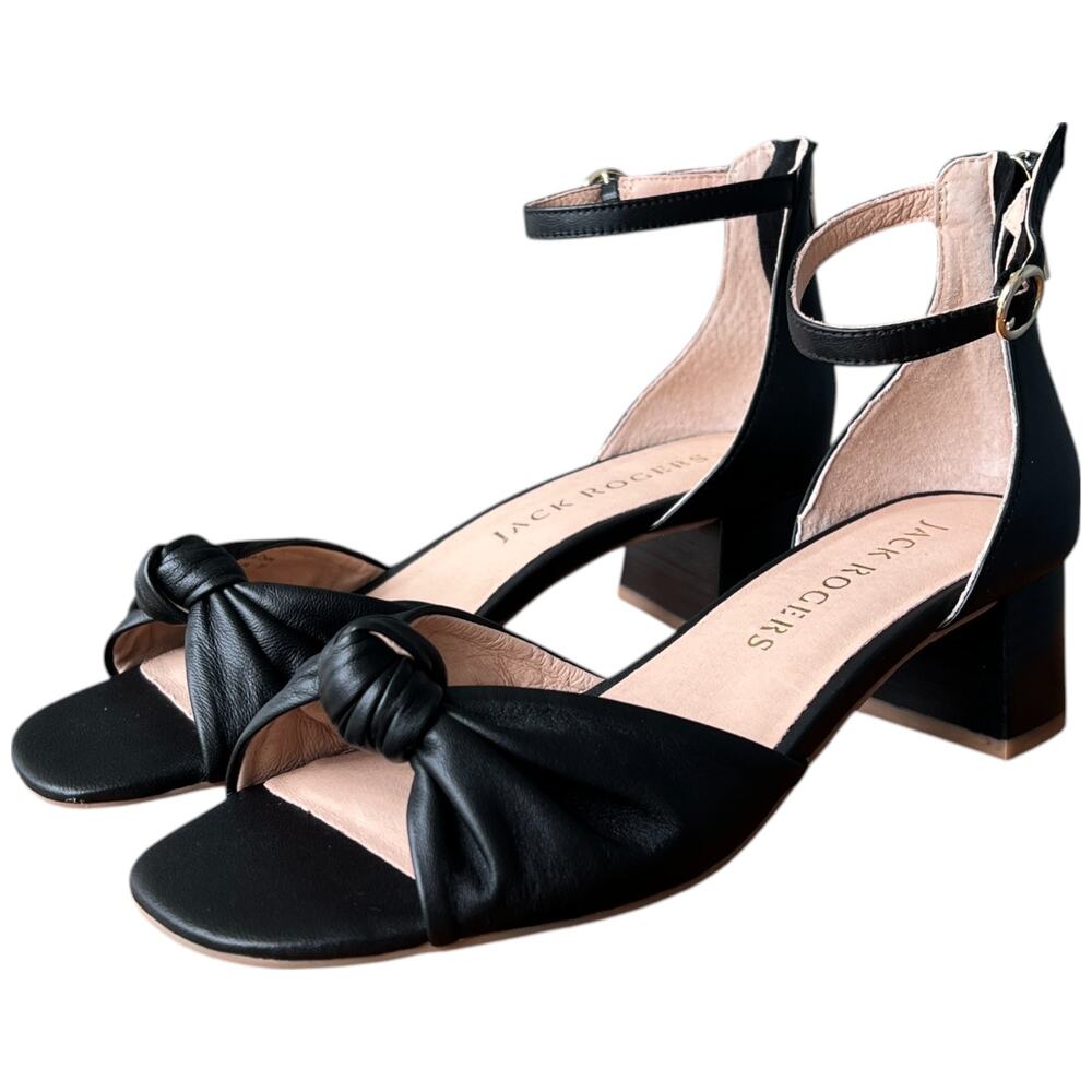 JACK ROGERS Abigail Mid Heel Women's Size 8 Black Leather Knot Dress Sandals - Picture 2 of 14